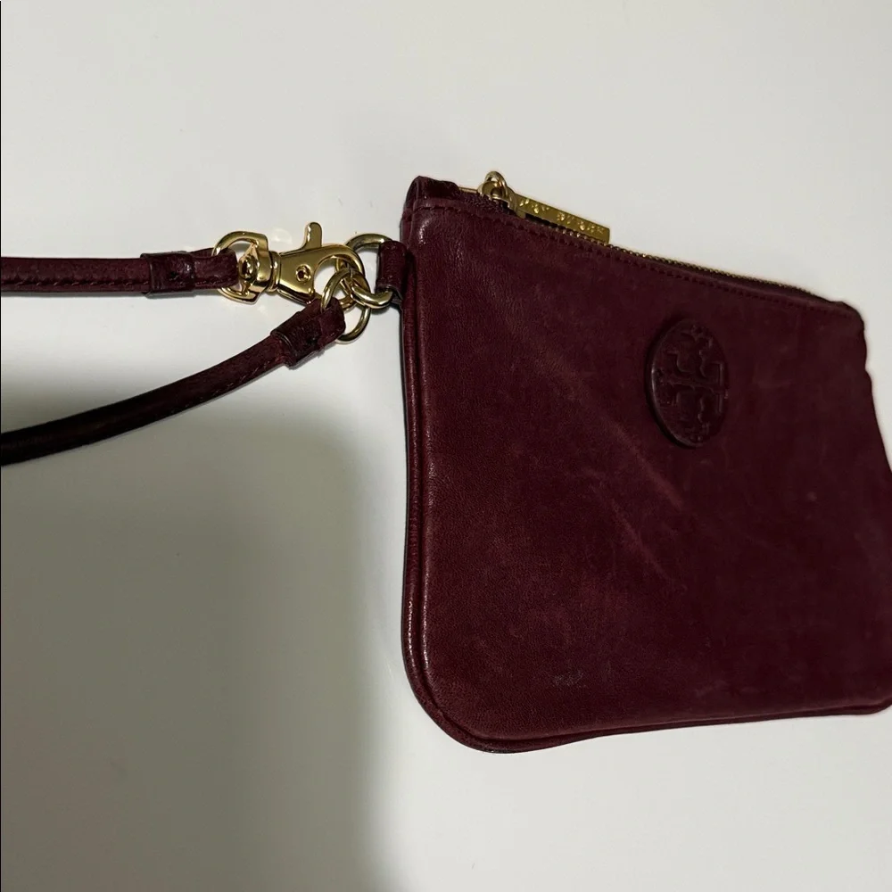 Tory Burch Burgundy Leather Wristlet Clutch